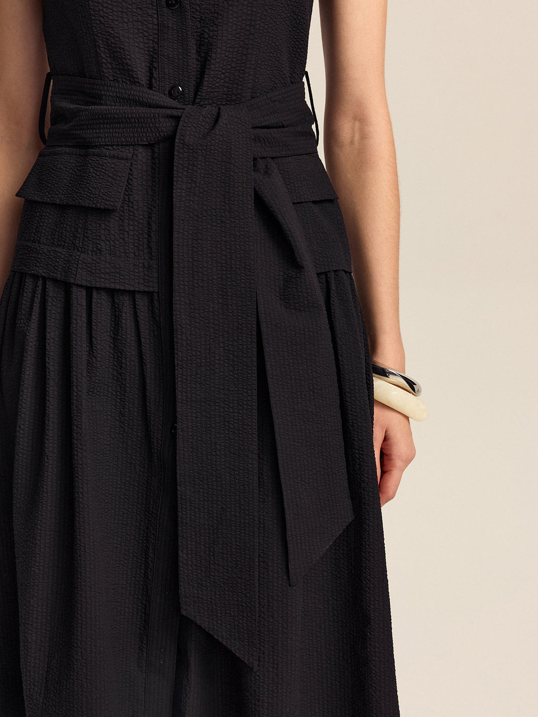 Robe Mi-longue à Boutons avec Ceinture