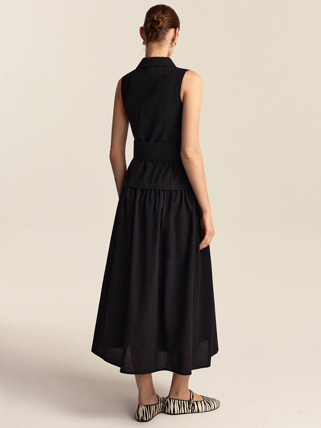 Robe Mi-longue à Boutons avec Ceinture