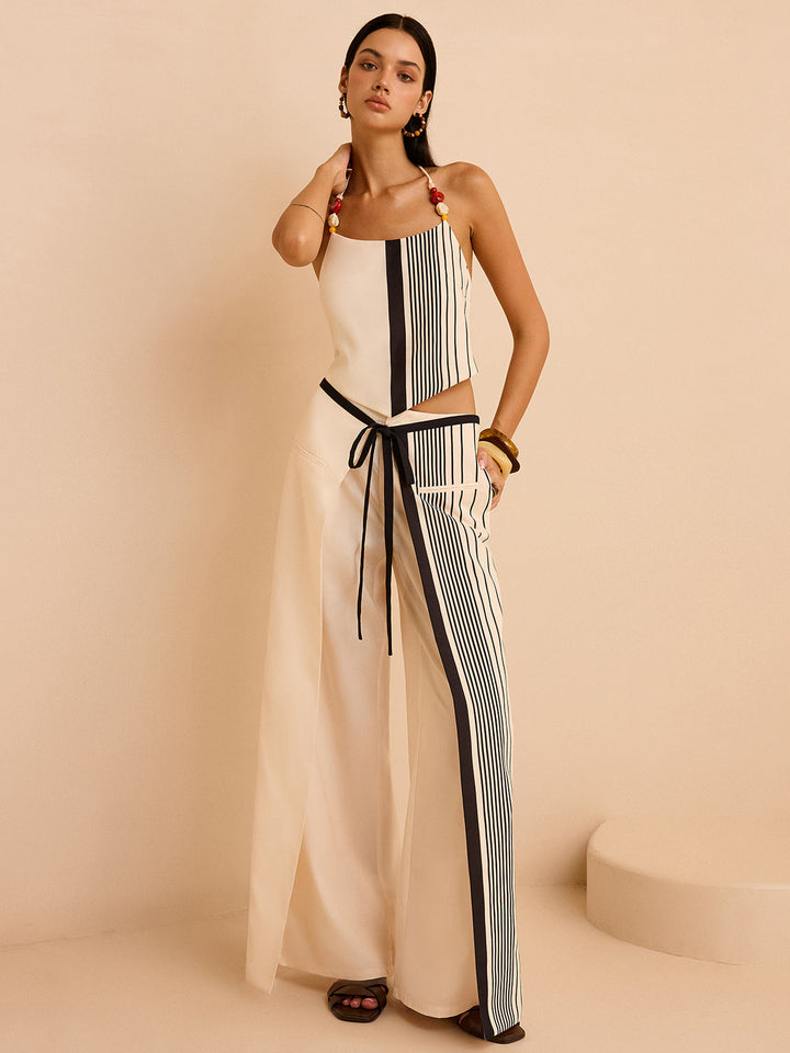 Pantalon Taille Basse à Rayures