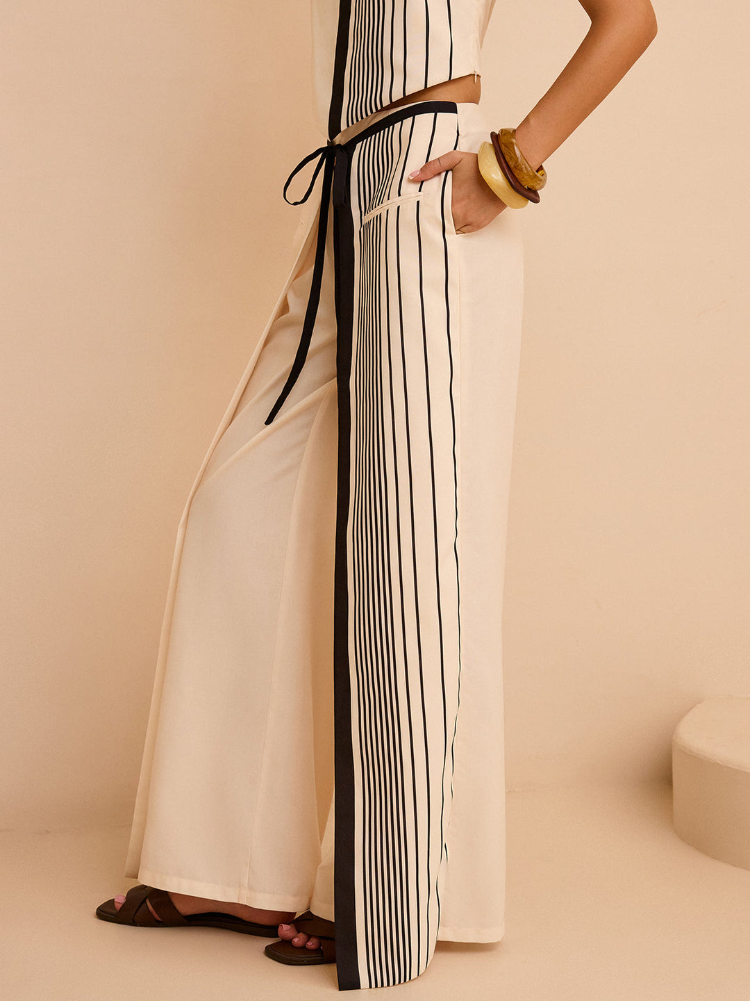 Pantalon Taille Basse à Rayures