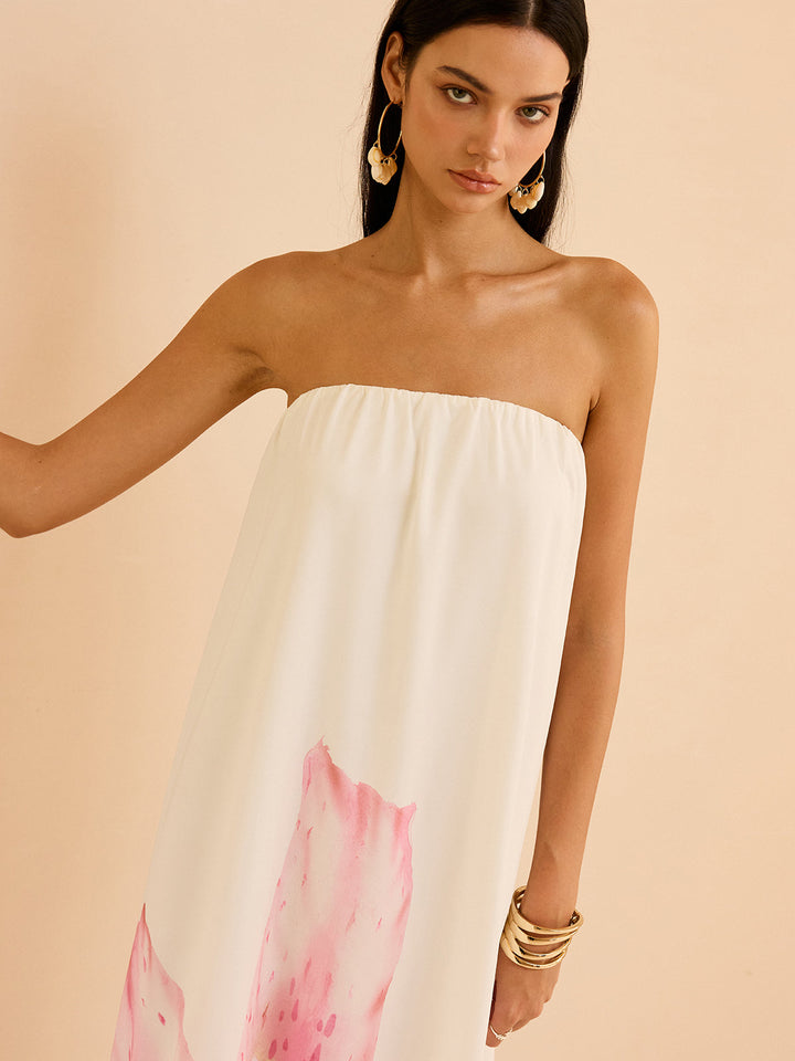 Robe Longue Sans Bretelles Imprimée à Fleurs