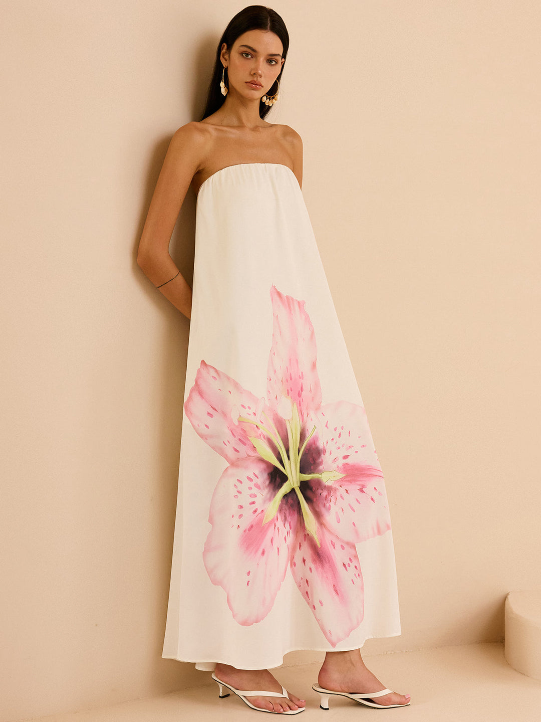 Robe Longue Sans Bretelles Imprimée à Fleurs