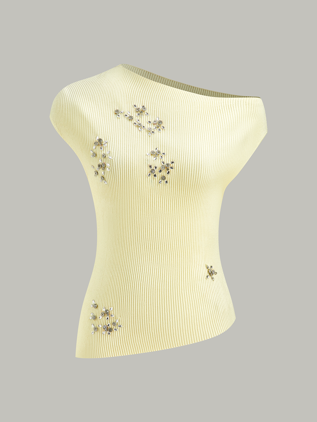Haut en tricot à épaules dénudées avec ornements en cristal