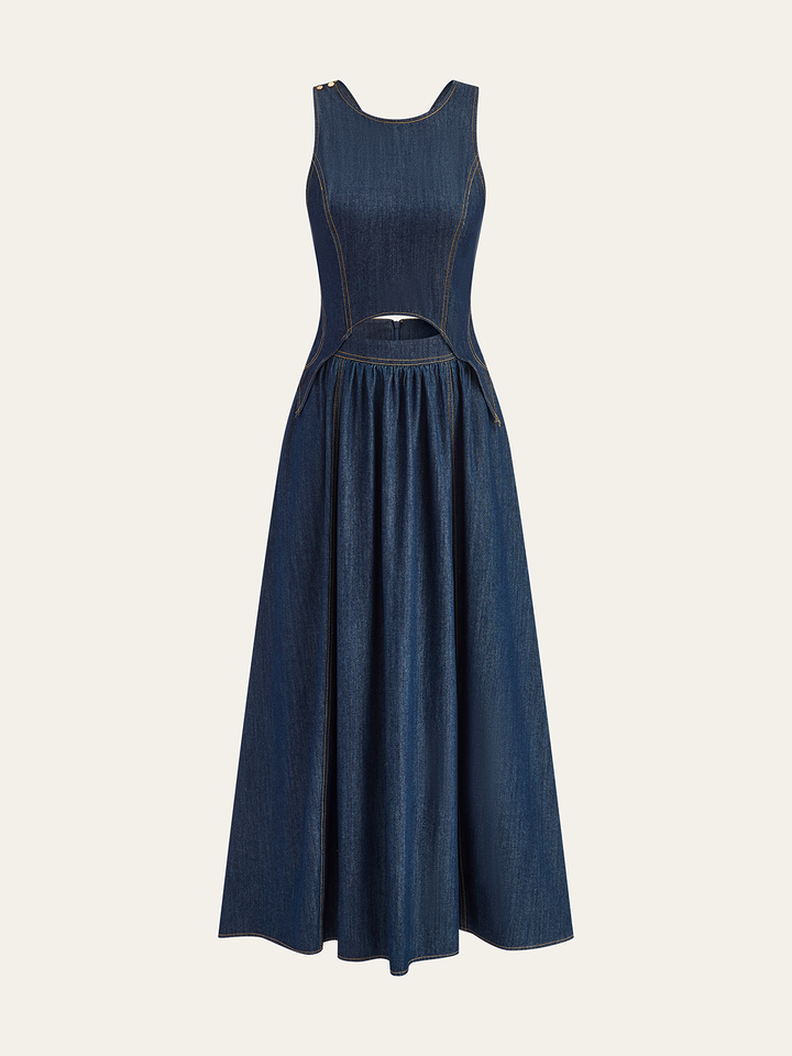 Robe mi-longue en jean découpée
