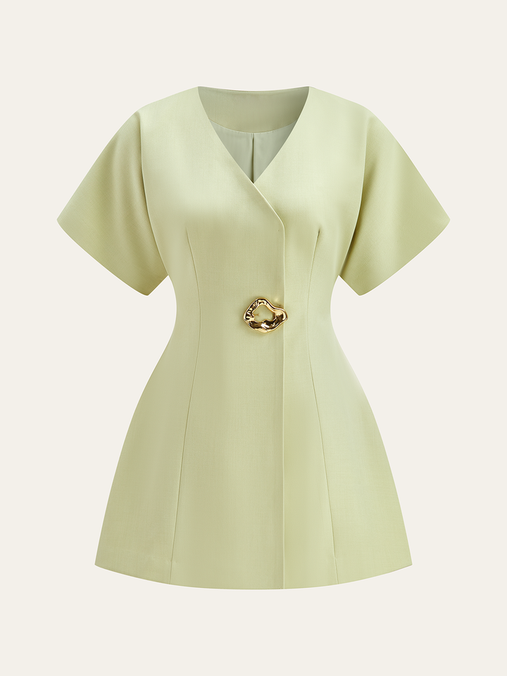 Mini-robe à col en V et manches courtes