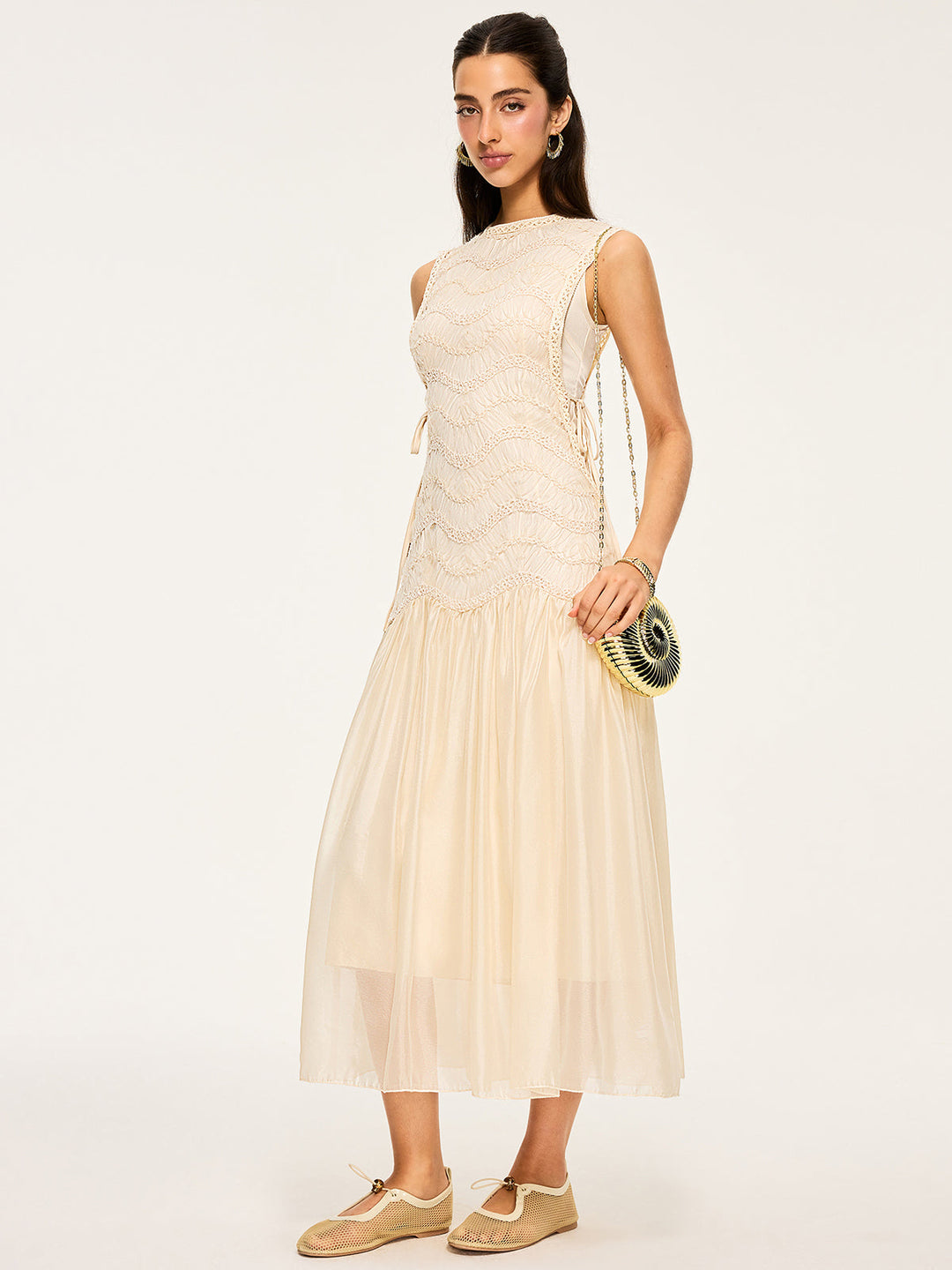 Robe en Tulle Texturé Semi-Transparent