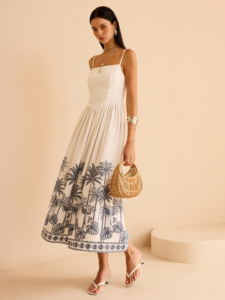 Robe Maxi à Dos Lacé et Imprimé Tropical Semi-Transparent