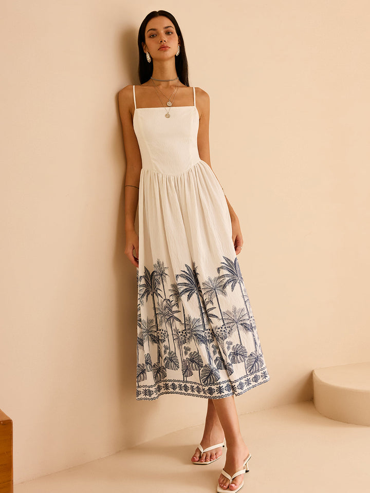 Robe Maxi à Dos Lacé et Imprimé Tropical Semi-Transparent