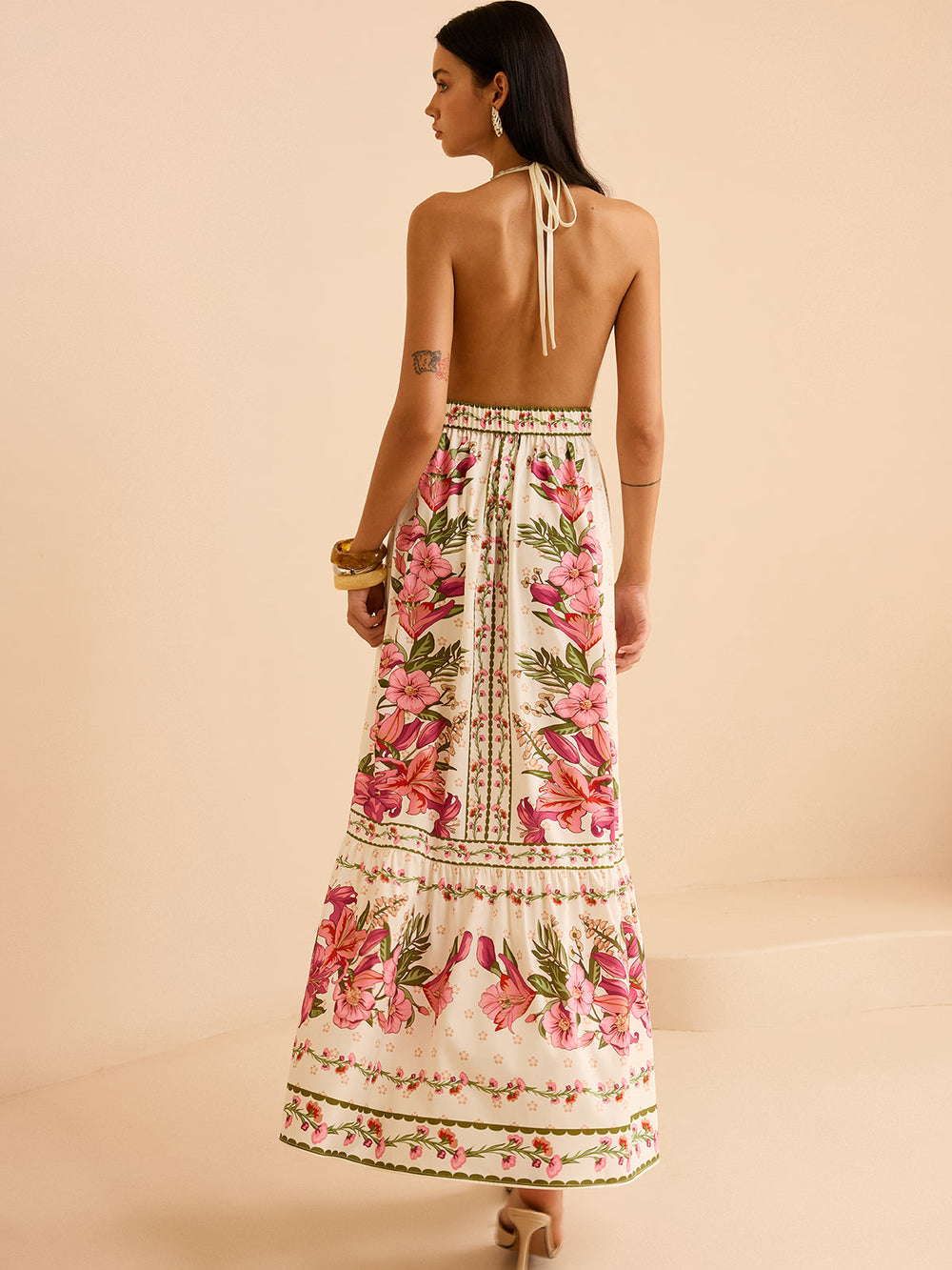 Robe Longue à Imprimé Floral Dos Nu à Bretelles