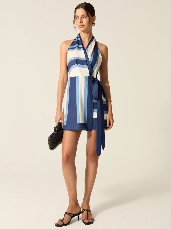 Mini-robe à col licou rayée