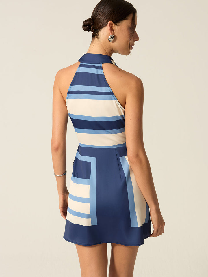 Mini-robe à col licou rayée