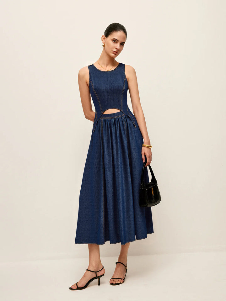 Robe mi-longue en jean découpée