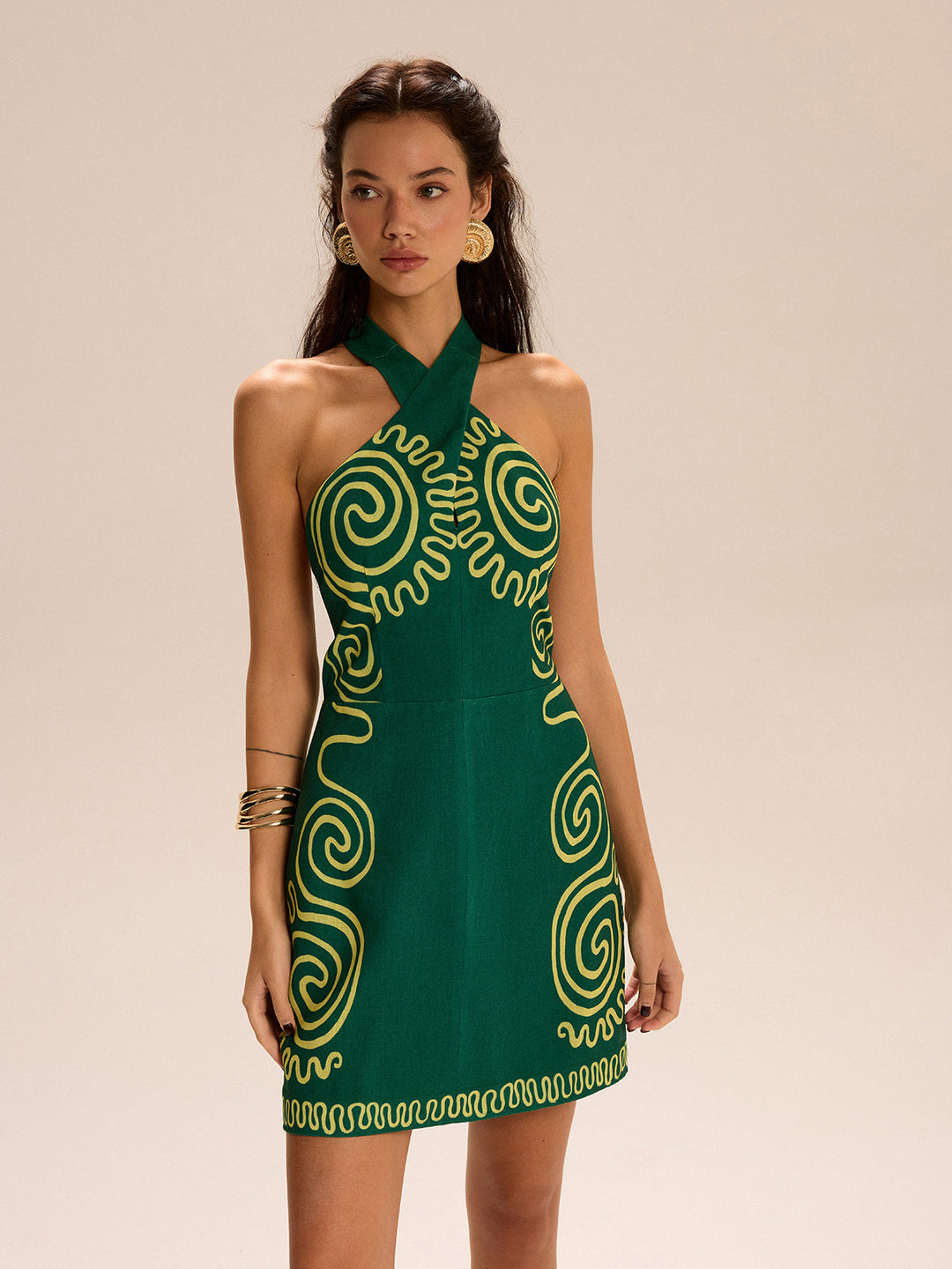 Robe à col licou avec motifs tourbillonnants