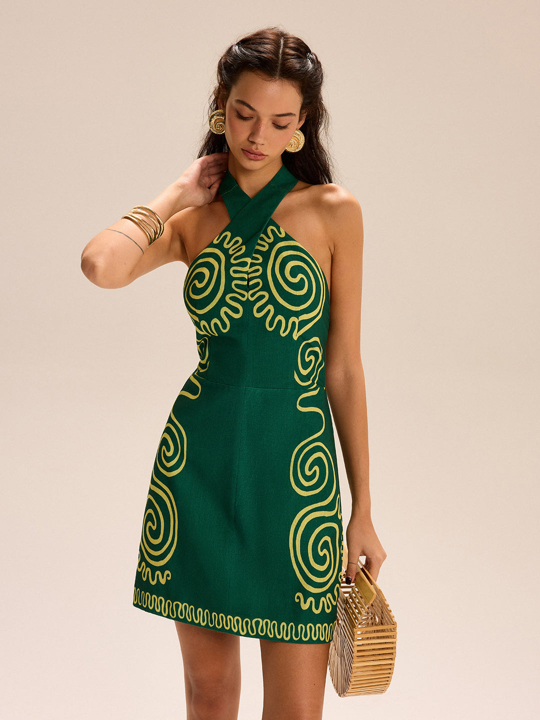 Robe à col licou avec motifs tourbillonnants