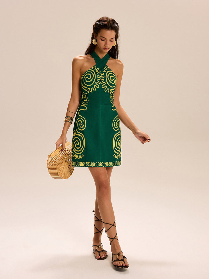 Robe à col licou avec motifs tourbillonnants