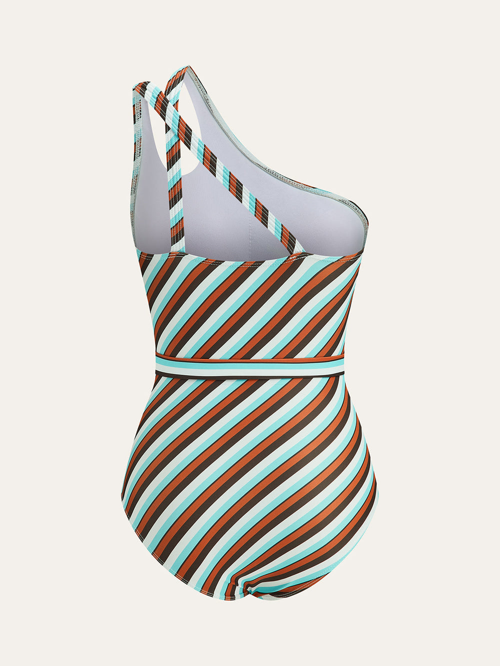 Maillot de bain une pièce ceinturé rayé asymétrique