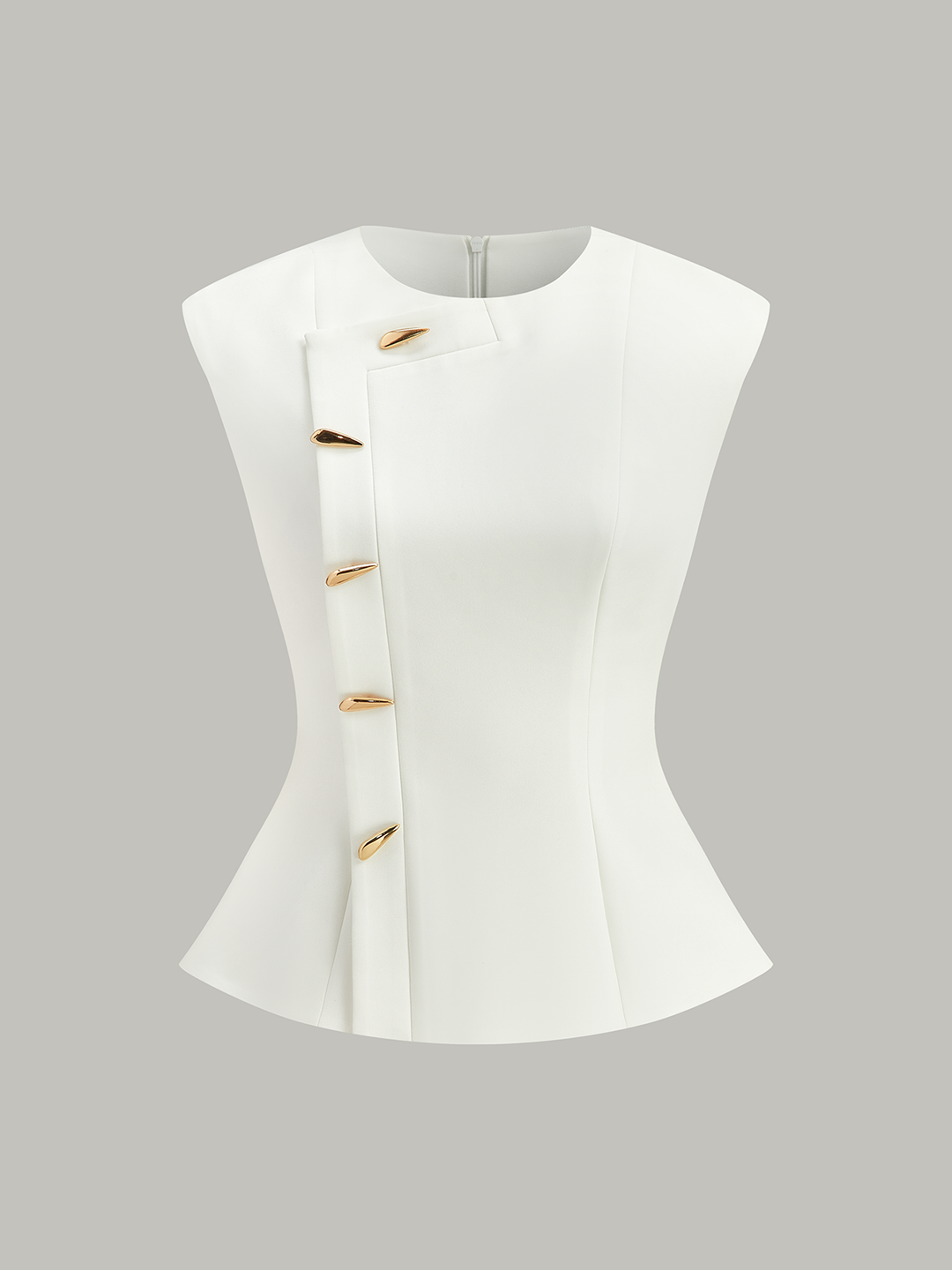 Haut Peplum sans Manches avec Boutons Métalliques