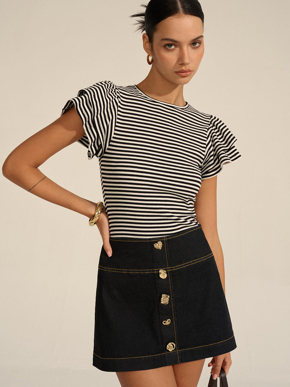 Jupe Mini en Jean avec Détails Métalliques