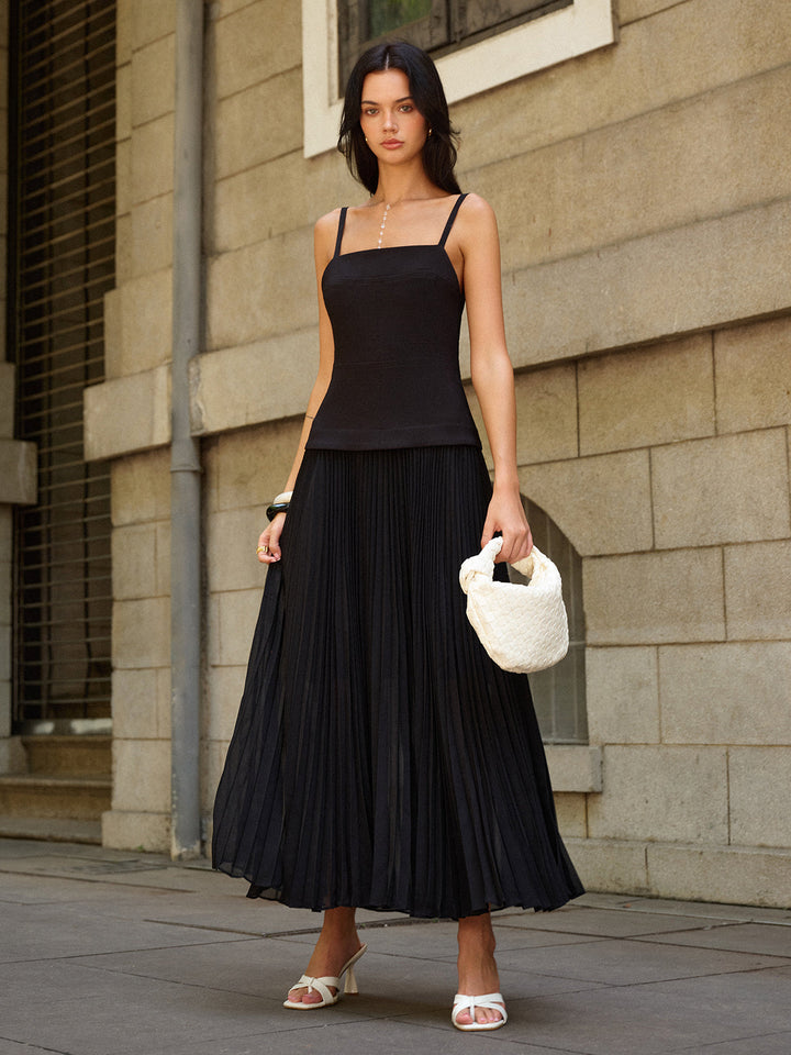 Robe Longue Plissée Dos Nu à Bretelles Spaghetti