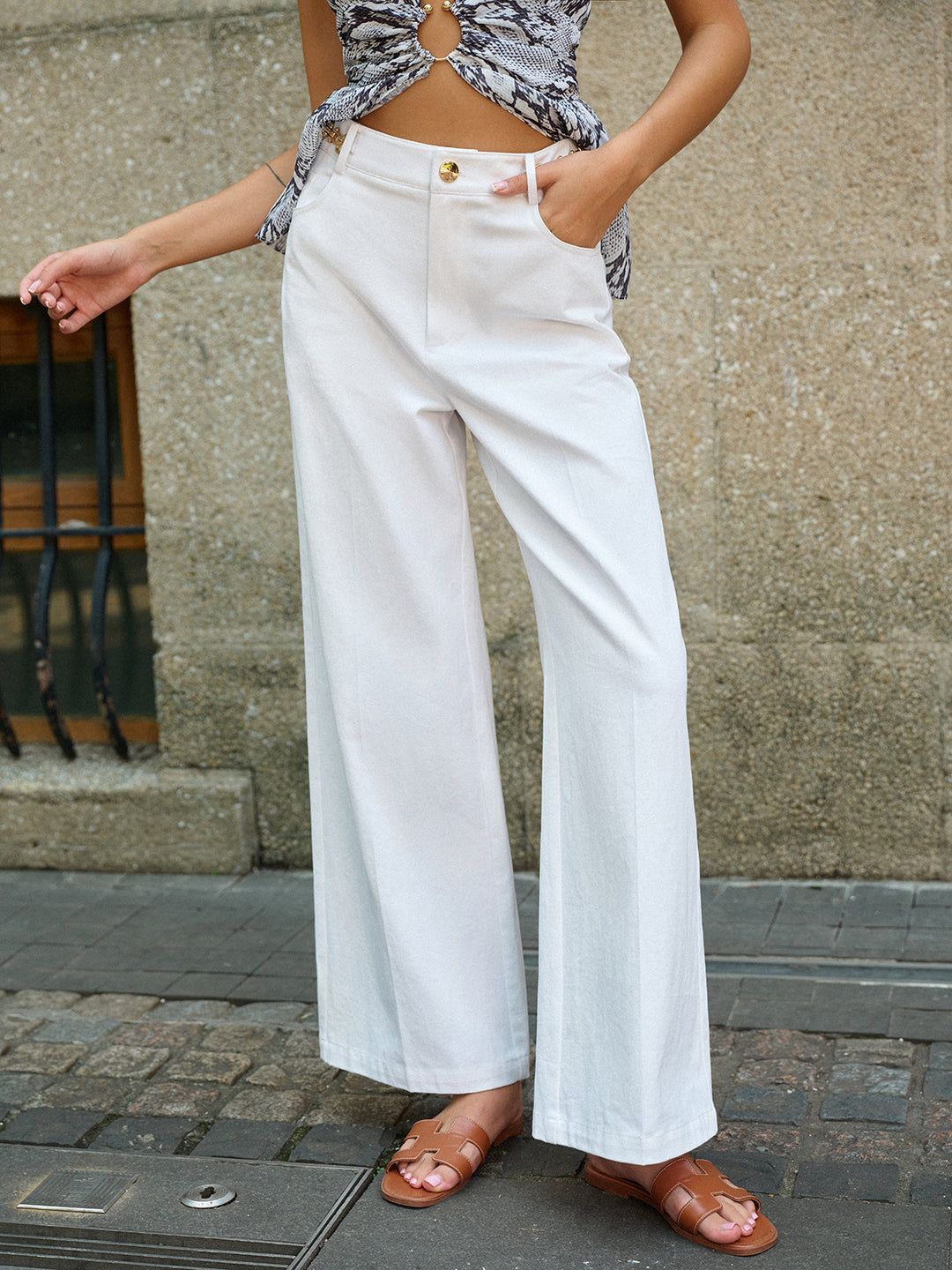 Pantalons Larges à Décor Métallique