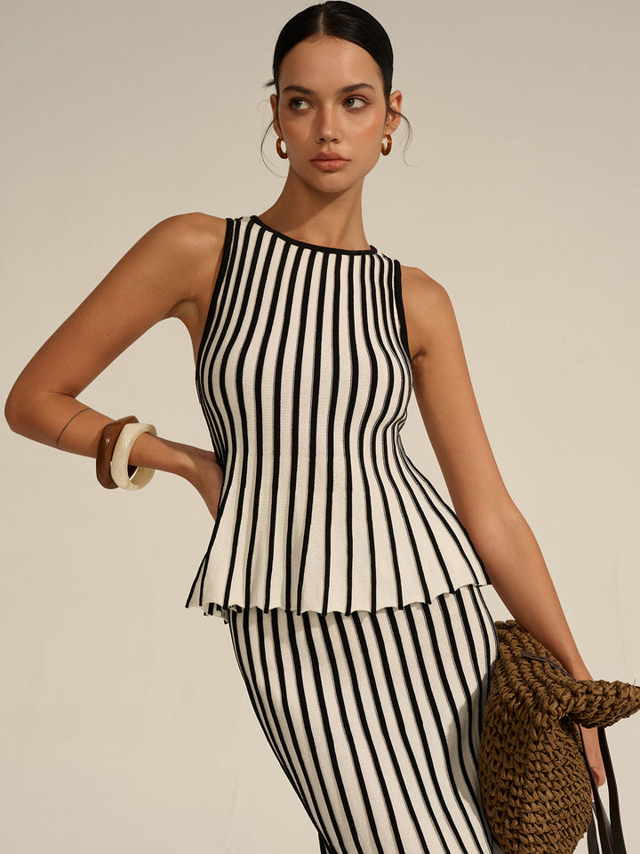 Ensemble coordonné en tricot rayé