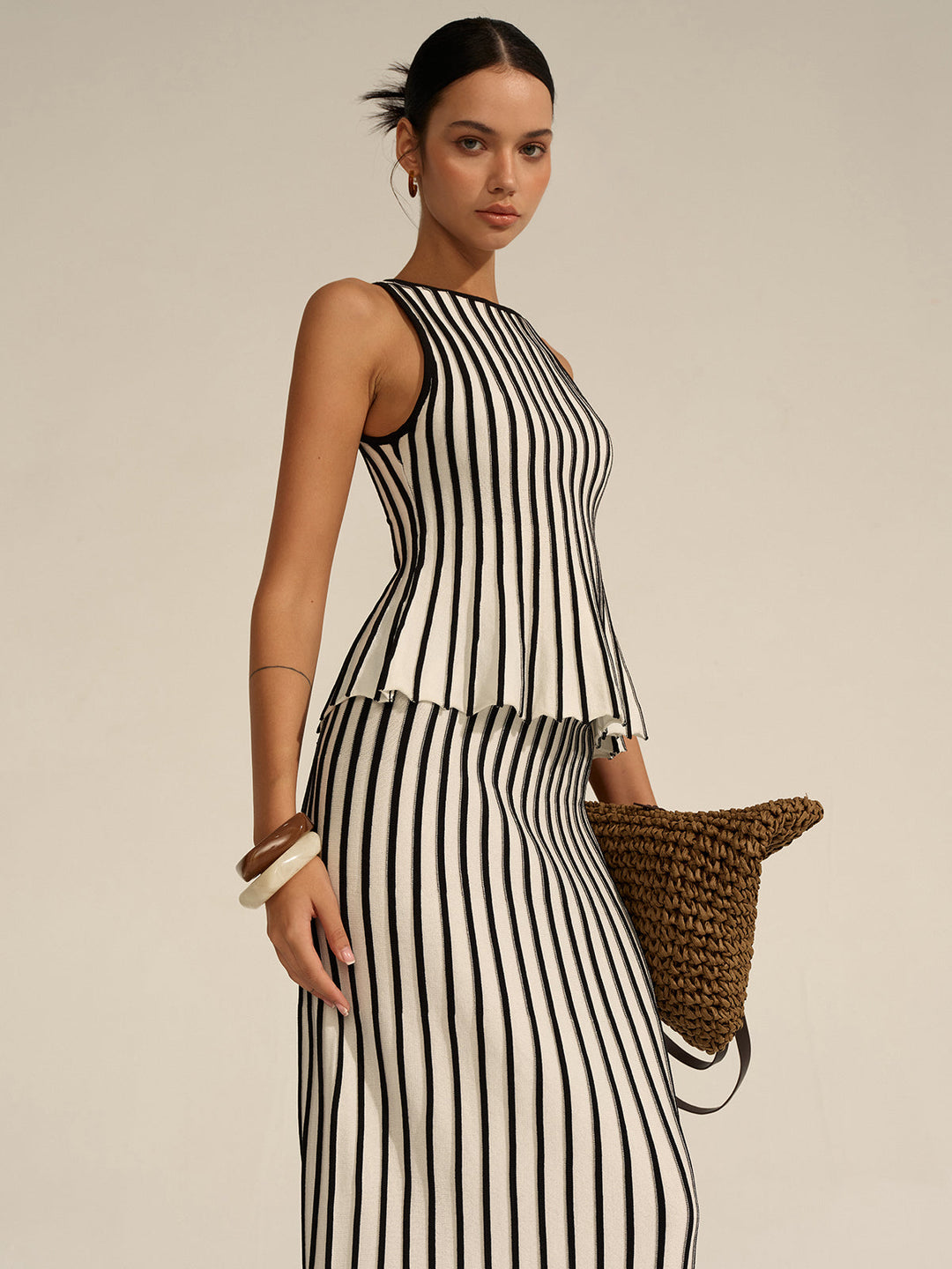 Ensemble coordonné en tricot rayé