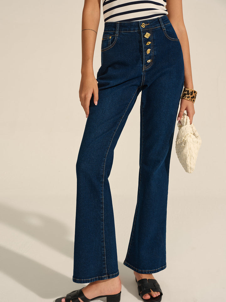 Pantalon Évasé en Métal Décoratif en Jean