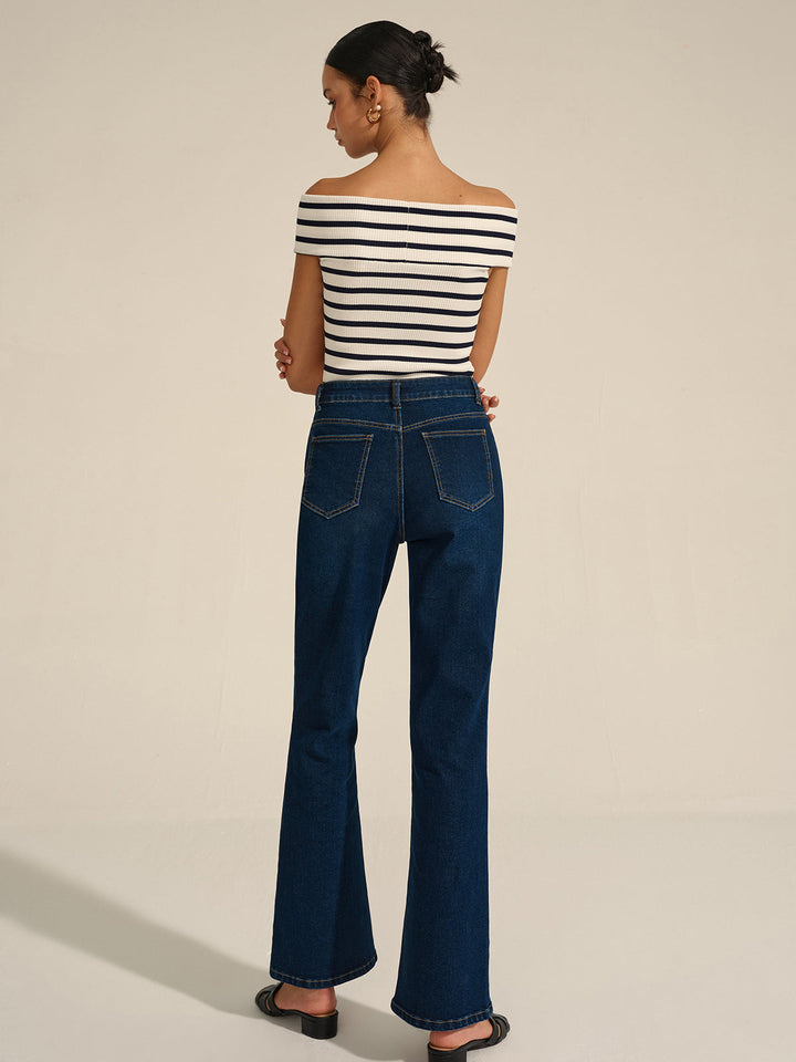 Pantalon Évasé en Métal Décoratif en Jean