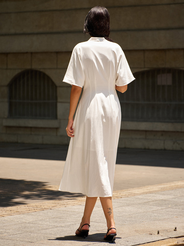 Robe Midi à Col en V à Décor Métallique