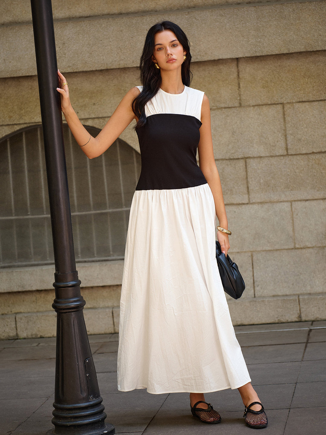 Robe Longue Sans Manches Color-Block