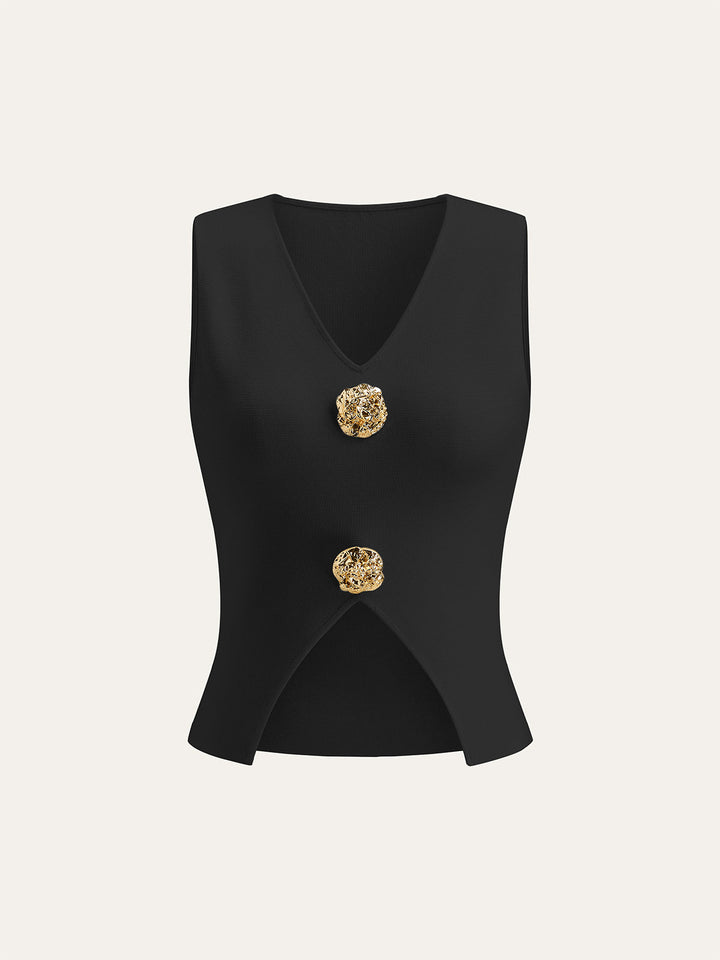 Gilet sans manches en maille à col en V avec détails métalliques
