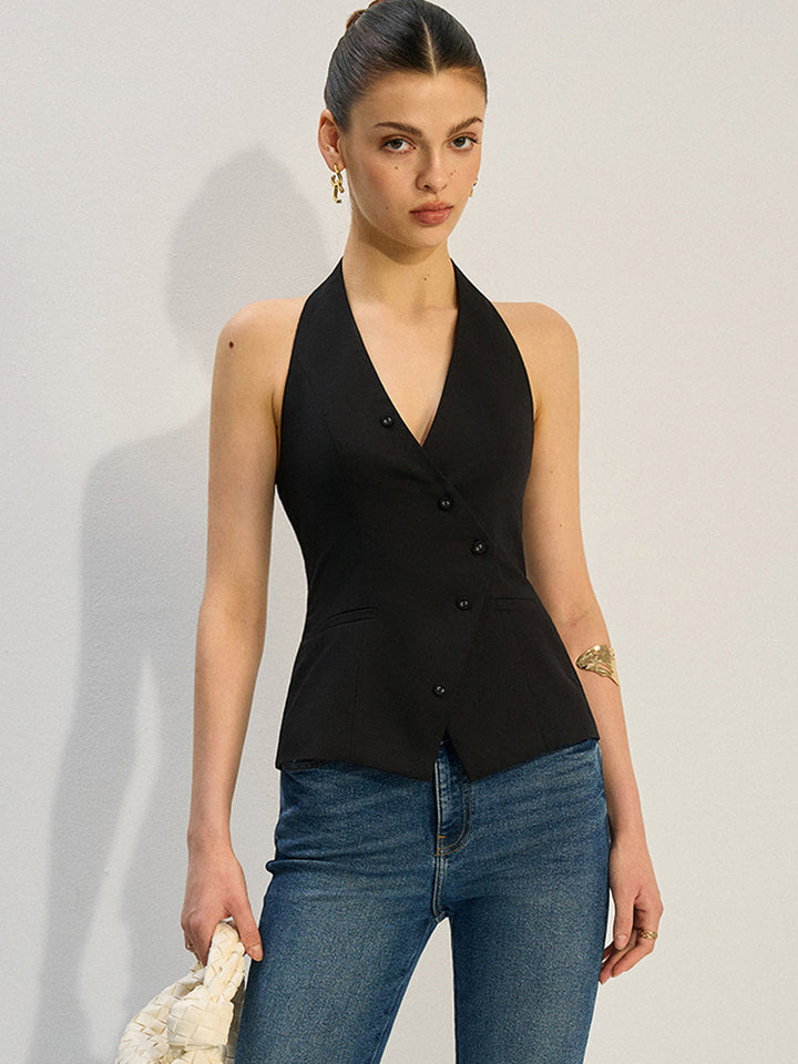 Gilet Gilet à col licou avec boutonnage asymétrique