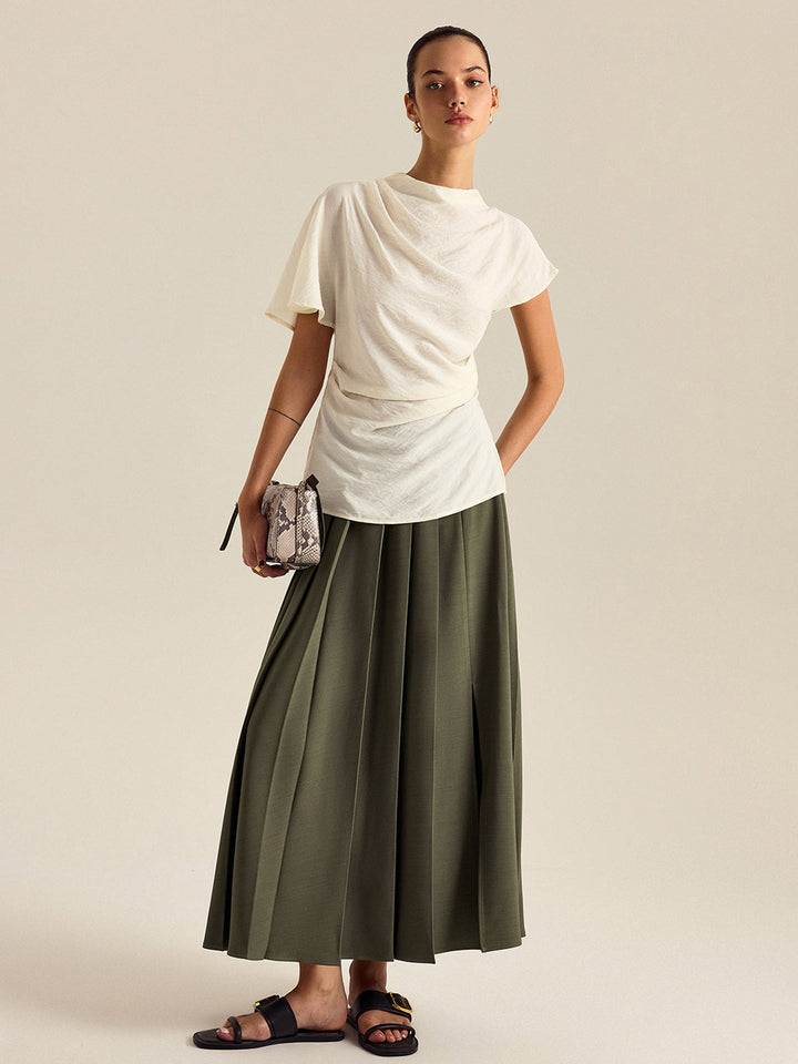 Blouse à col montant drapé