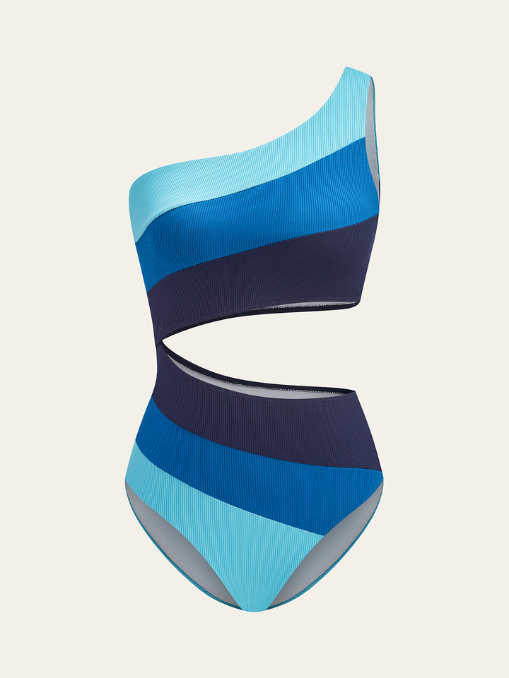Maillot de bain asymétrique à rayures à une épaule