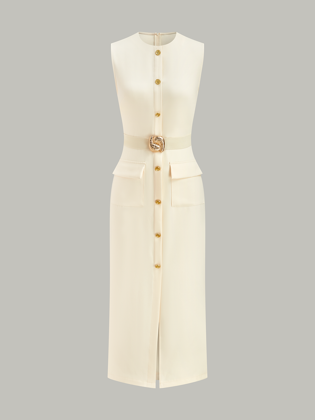 Robe Longue Ceinturée à Boutons