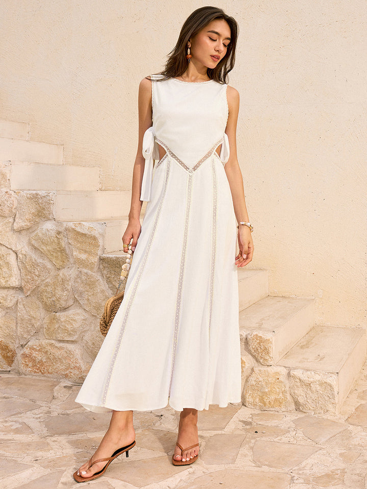 Robe Longue en Lin et Coton avec Liens au Dos
