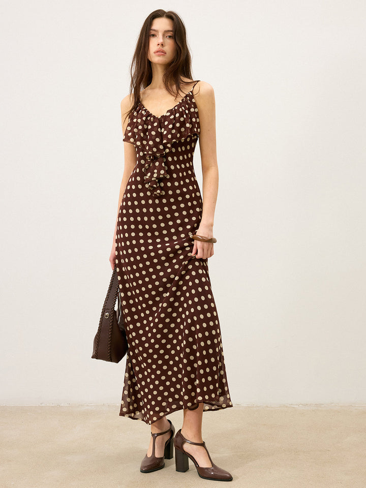 Robe Longue à Volants Pois Semi-Transparents