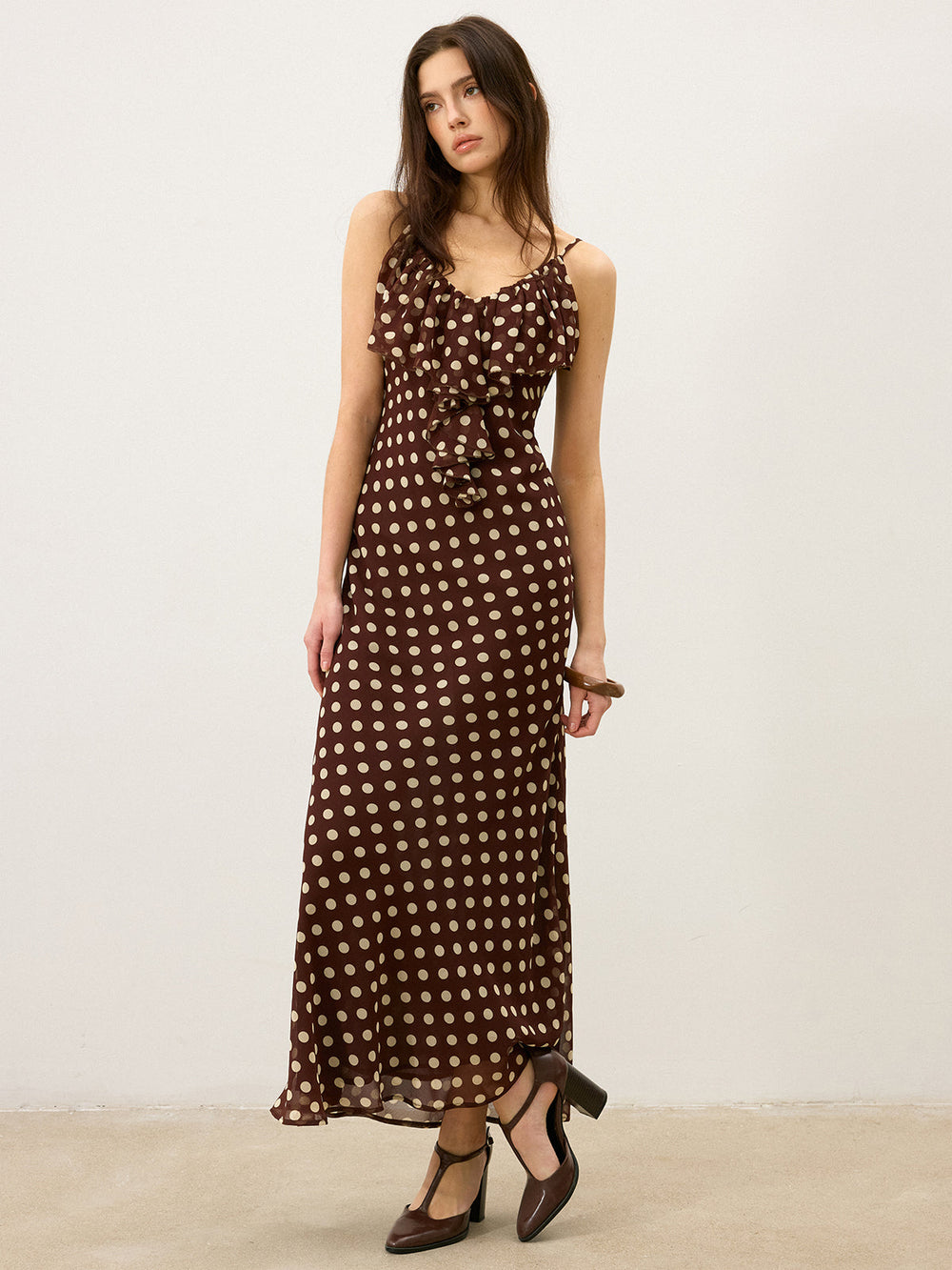 Robe Longue à Volants Pois Semi-Transparents