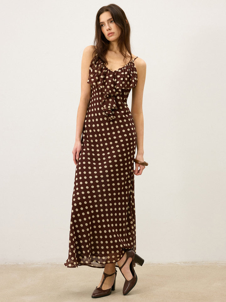 Robe Longue à Volants Pois Semi-Transparents