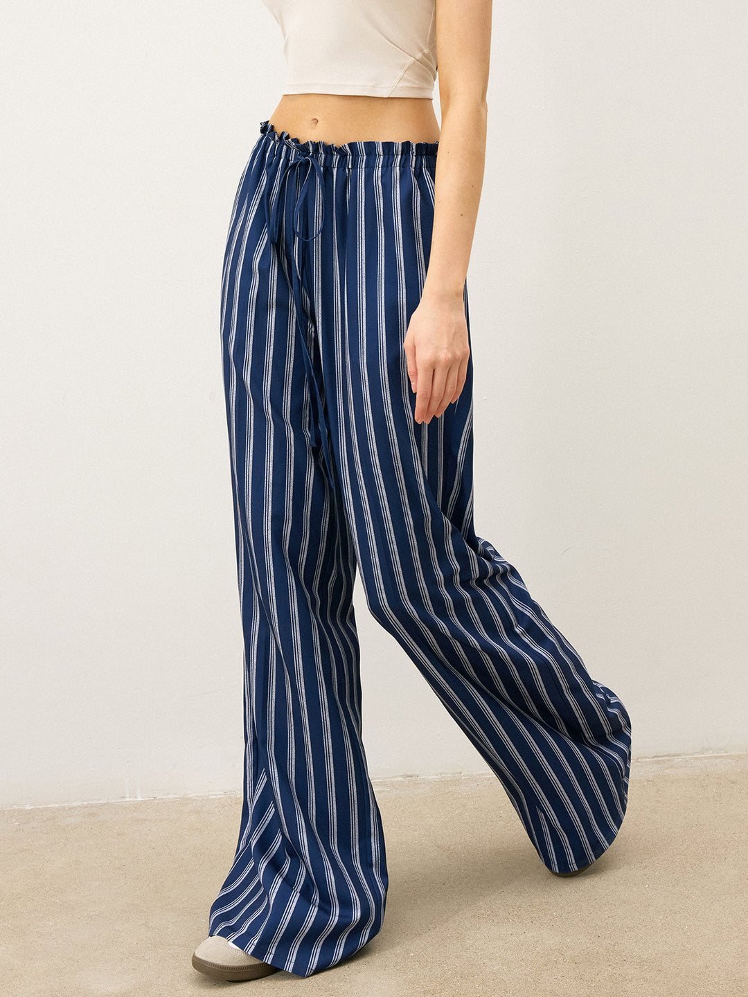 Pantalons Larges à Cordon de Serrage Rayés
