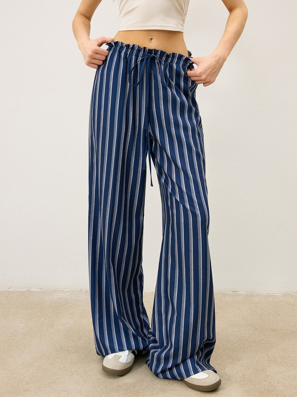 Pantalons Larges à Cordon de Serrage Rayés