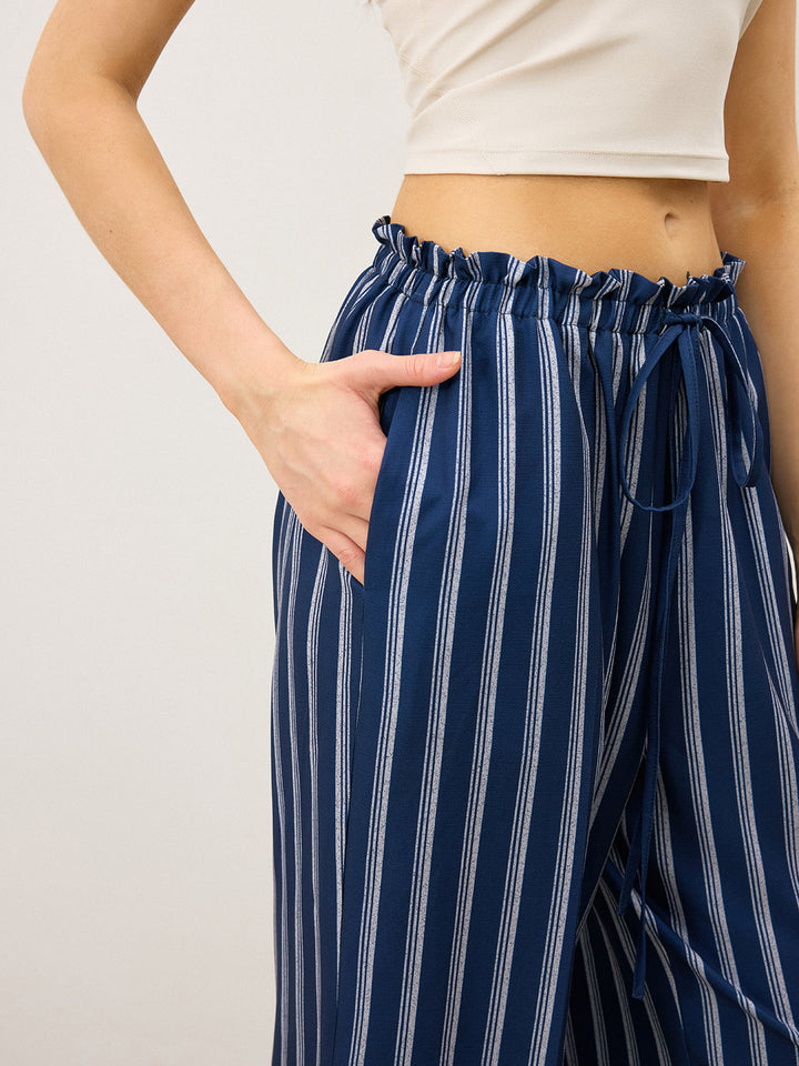 Pantalons Larges à Cordon de Serrage Rayés