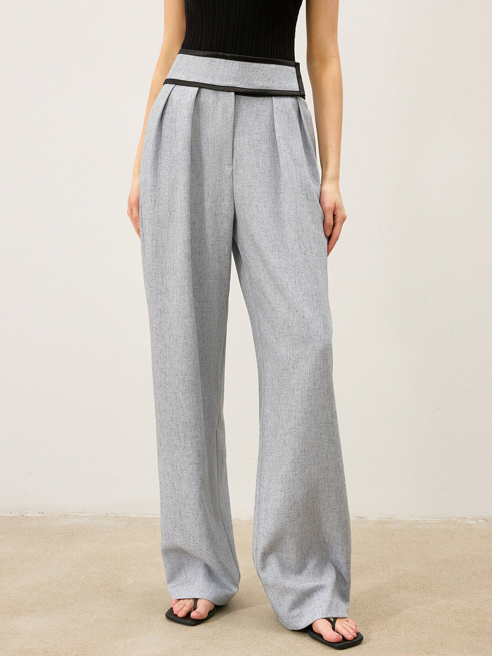 Pantalons Large Jambe Taille Contrastée