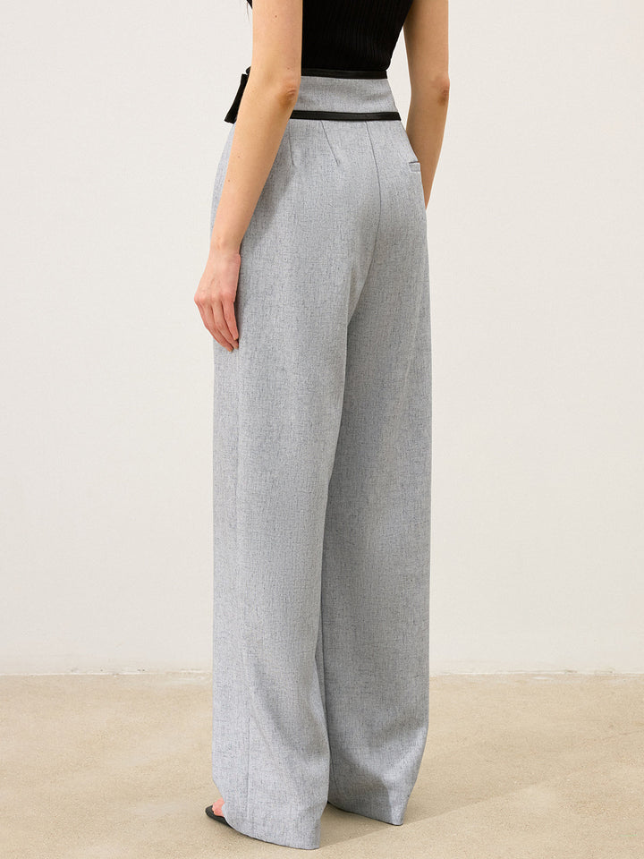 Pantalons Large Jambe Taille Contrastée