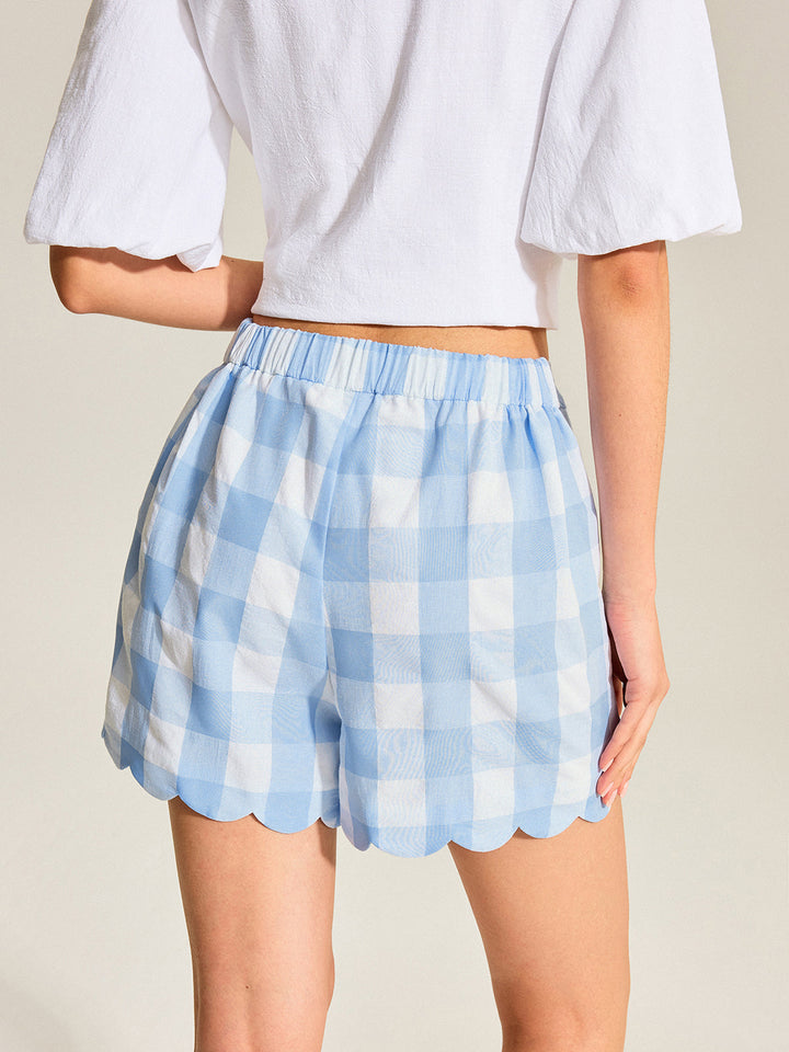 Short en jean à volants festonnés