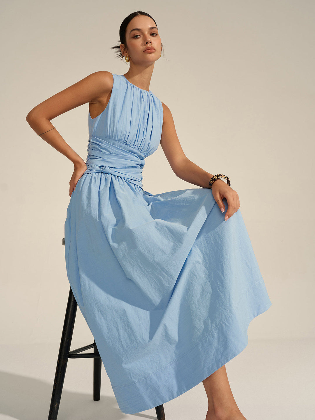 Robe Longue à Taille Froncée