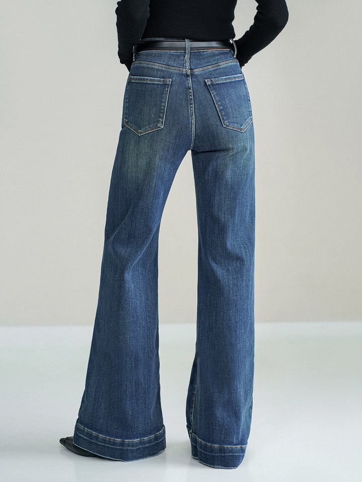 Jean Taille Mi-haute Bootcut en Denim Sans Ceinture