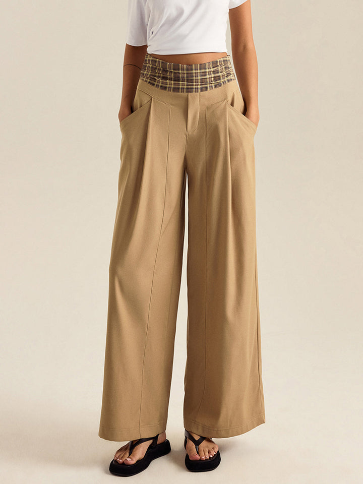 Pantalon large à carreaux avec poches