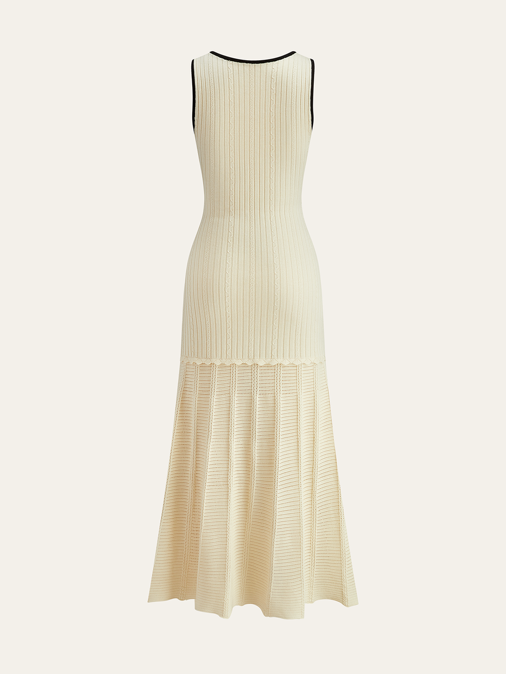 Robe Mi-longue en Maille à Garniture Contrastée et Poches