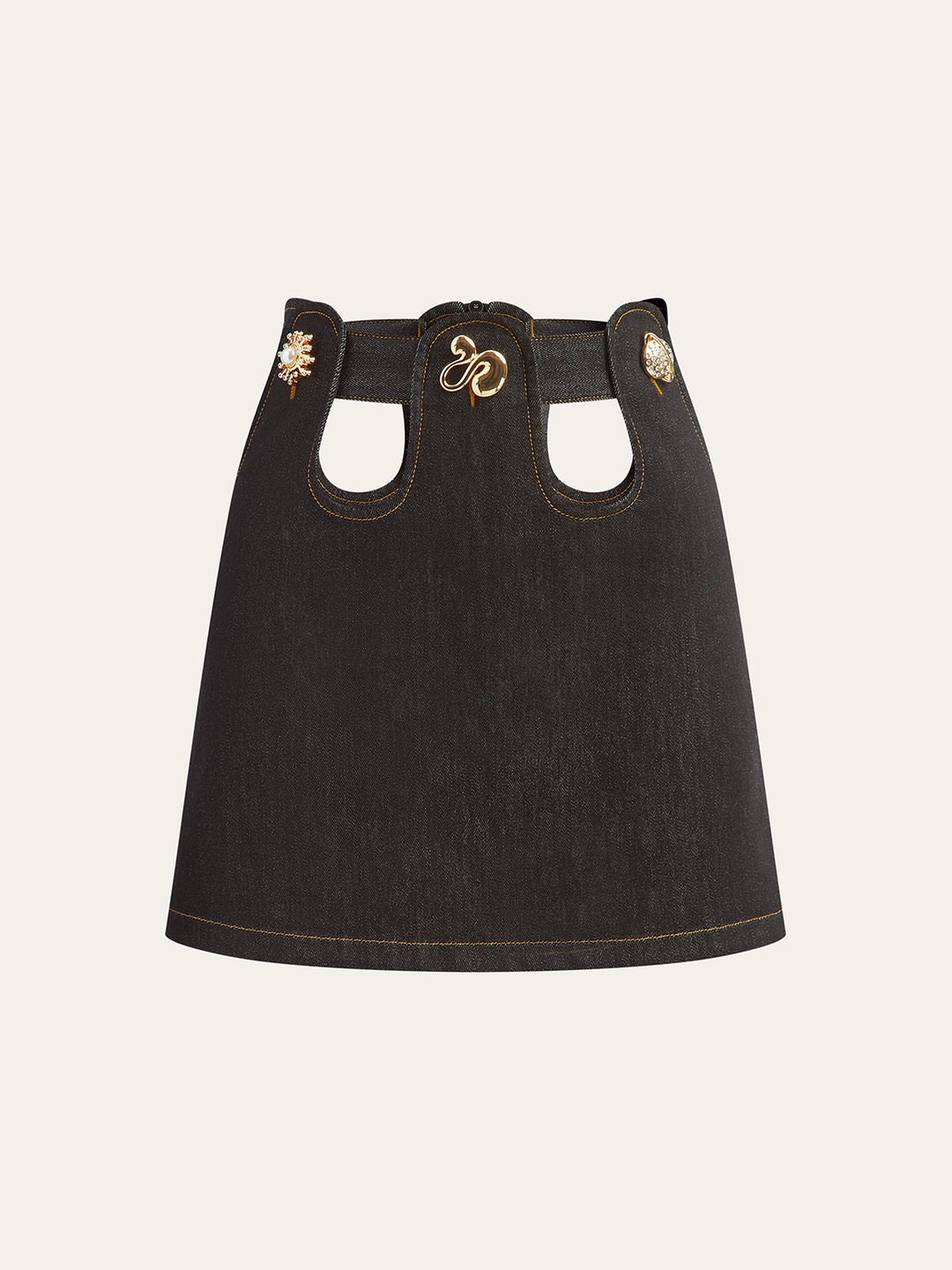 Jupe Mini en Denim Découpé Métallique